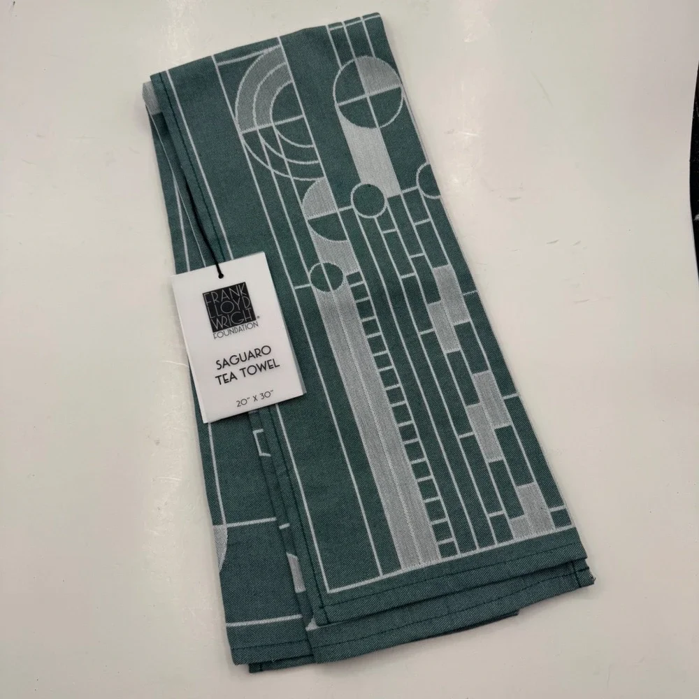 Frank Lloyd Wright Saguaro Kitchen Tea Towel KAF Home Green Cotton 20x30 NWT